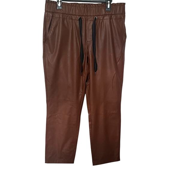 STREET ONE HI-RISE STRAIGHT LEG PULL-ON PANTS, WOMENS, 16/18, BROWN-FAUX LEATHER - Picture 1 of 12